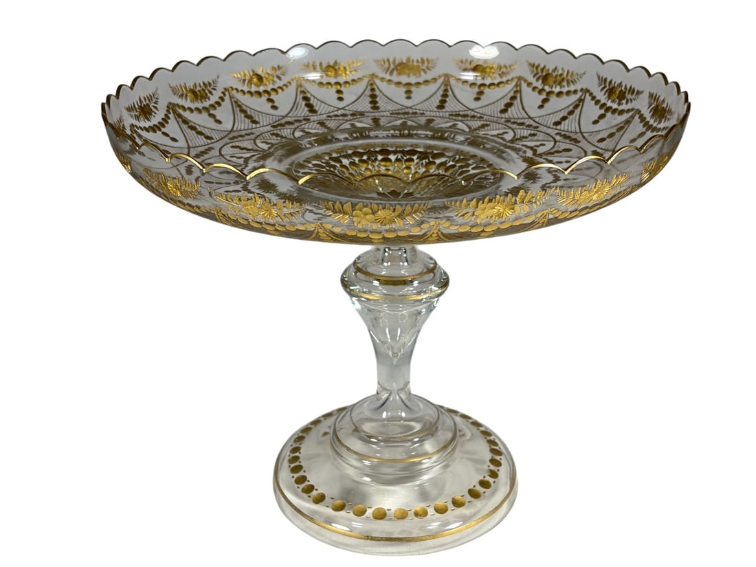 Baccarat Style Bohemian Gilt Cut Crystal Compote (1 of 8)