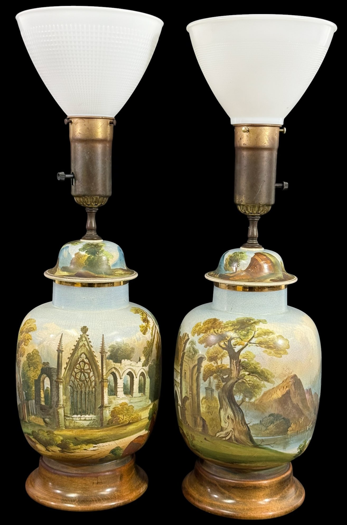 20th C. Romantic Style Porcelain Scenic Lamps (1 of 6)