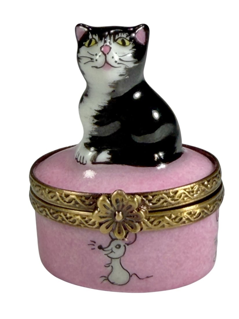 Limoges France Hand-Painted Cat Trinket Box (1 of 4)