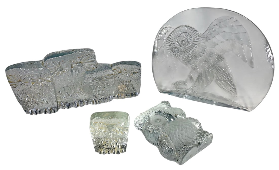 Blenko & Viking Art Clear Glass Owl Fig 4pc LOT (1 of 7)