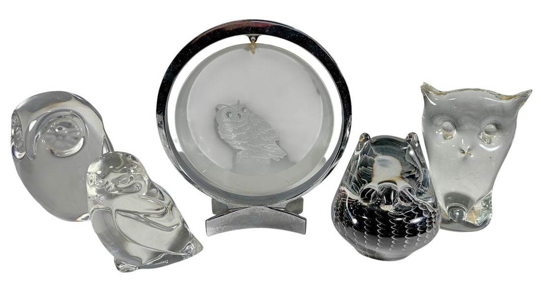 Hadeland, Ronneby & Others Owl Glass Fig 5pc LOT (1 of 9)