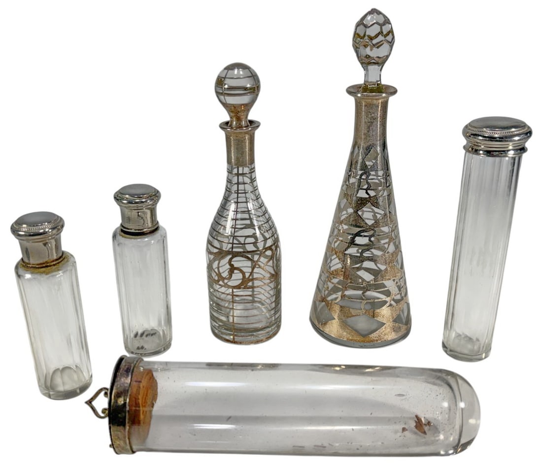 French Silver, Glass & Silver Overlay Vanity 6pcs (1 of 7)