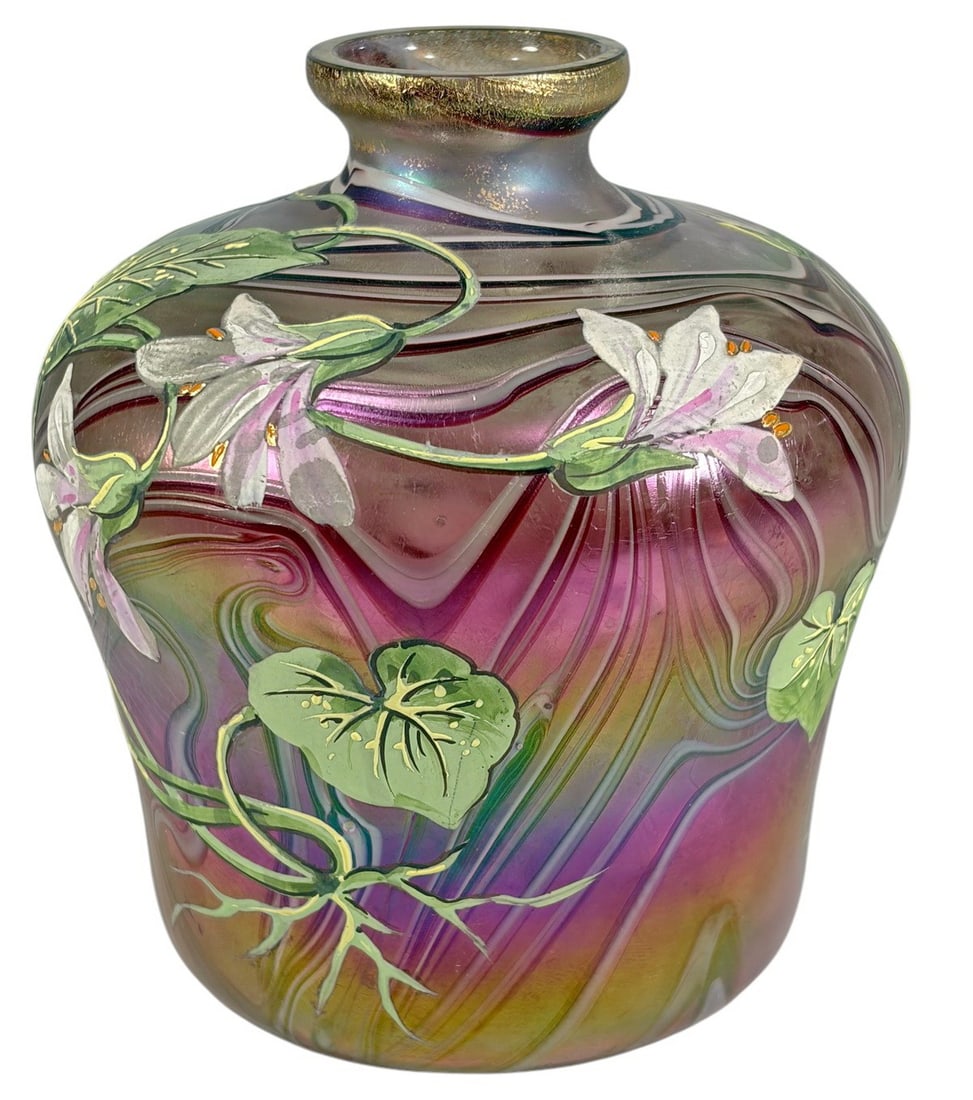 Art Nouveau Loetz Style Iridescent Glass Vase 4.5" (1 of 5)