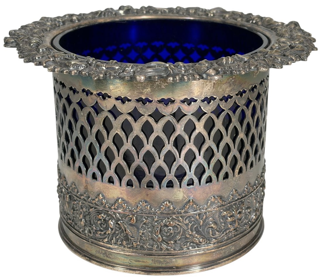 VTG Silverplated & Cobalt Blue Glass Wine Coaster (1 of 8)