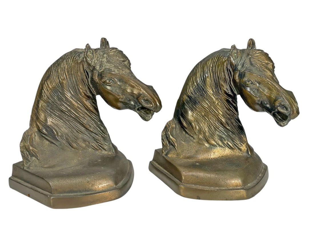 Vintage Bronzed Metal Horse Head Bookends 2pc LOT (1 of 3)