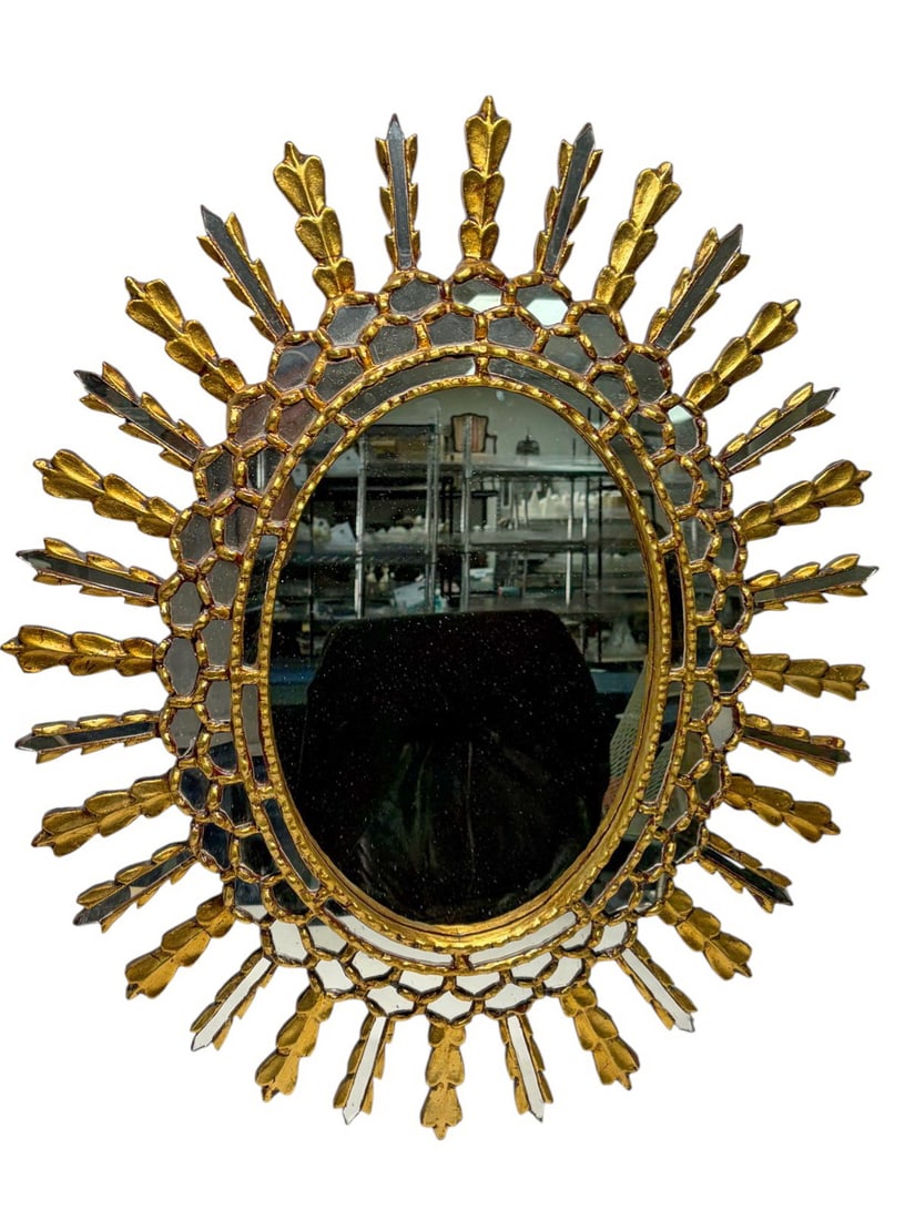 Vintage Italian Giltwood Sunburst Oval Wall Mirror (1 of 4)