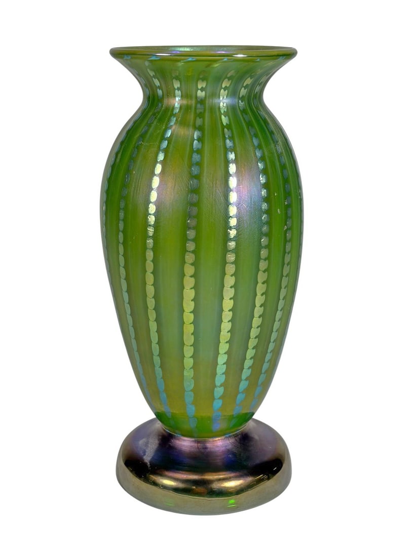 Signed Loetz Austria Iridescent Green Glass Vase (1 of 7)
