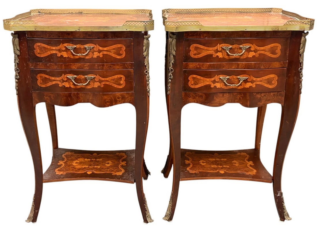 French Louis XV Style Marquetry Inlay Tables 2pcs (1 of 9)