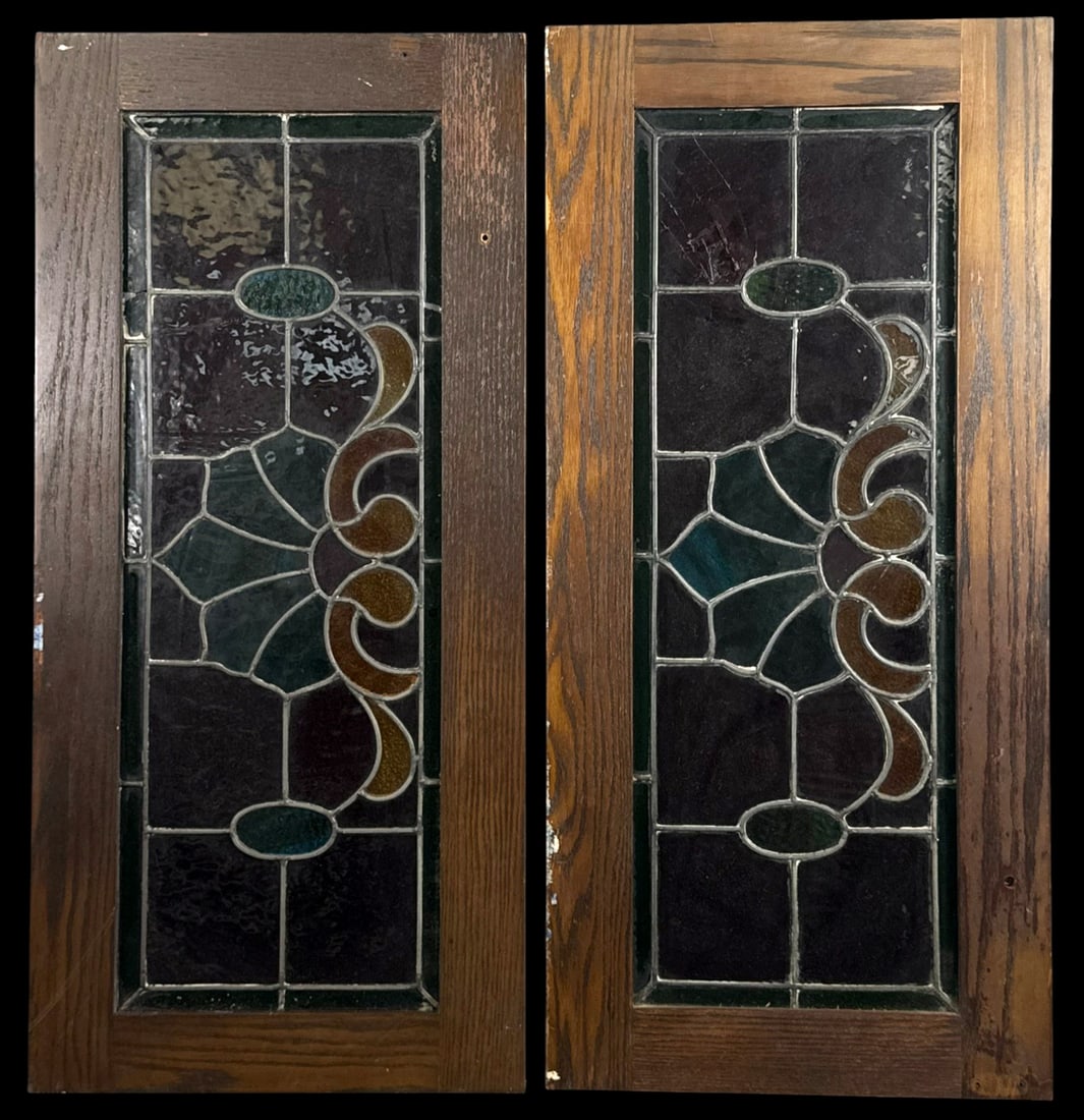Pair of Antique Leaded Stained Glass Windows (1 of 13)