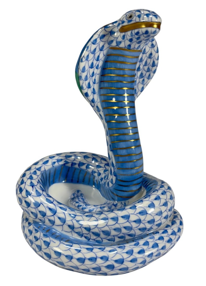Herend Hungary Fishnet Cobra Snake Porcelain Fig (1 of 4)
