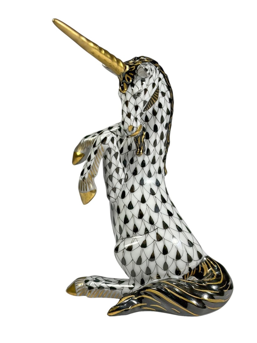 Herend Hungary Fishnet Unicorn Porcelain Black Fig (1 of 4)