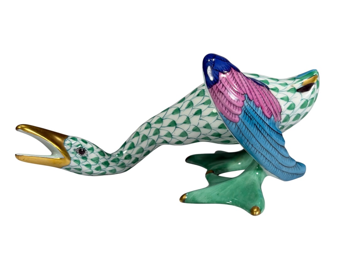 Herend Hungary Fishnet Honking Goose Porcelain Fig (1 of 5)