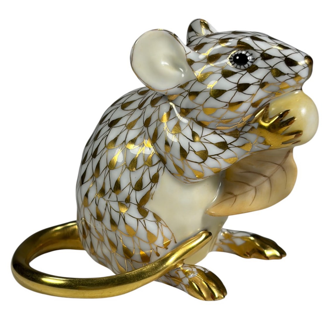 Herend Hungary Fishnet Meadow Mouse Porcelain Fig (1 of 5)