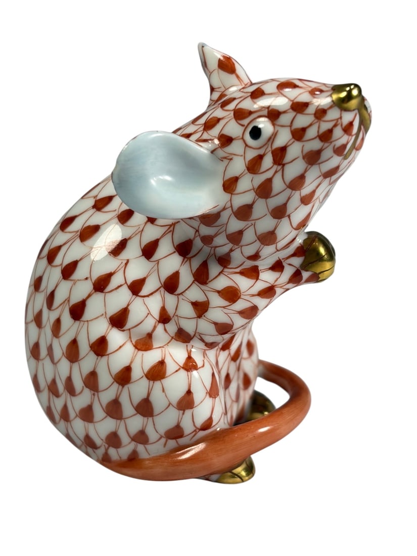 Herend Hungary Fishnet Rust Mouse Porcelain Fig (1 of 5)