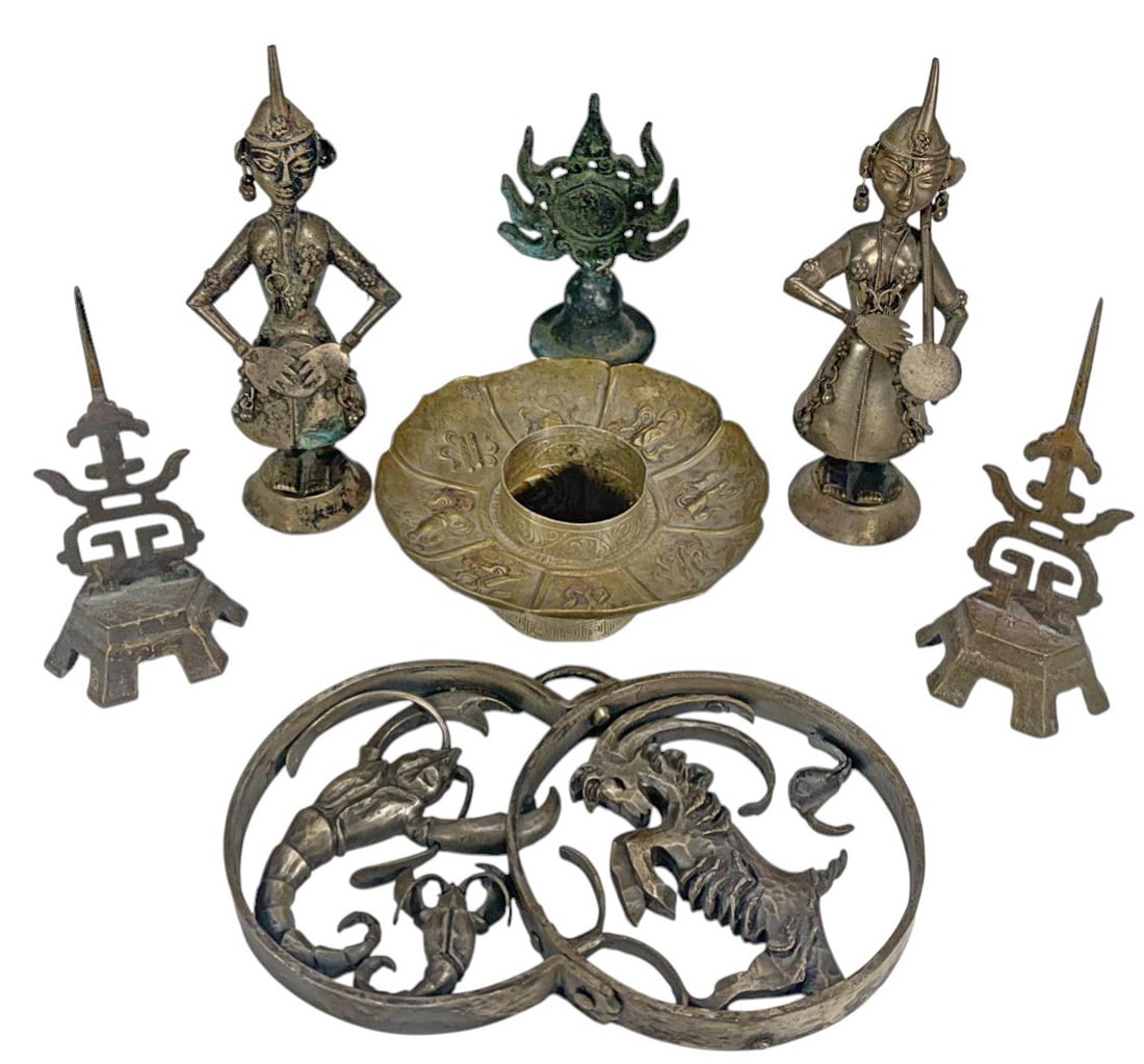 Indian Puppets & Chinese Brass Candlesticks 7pcs (1 of 7)