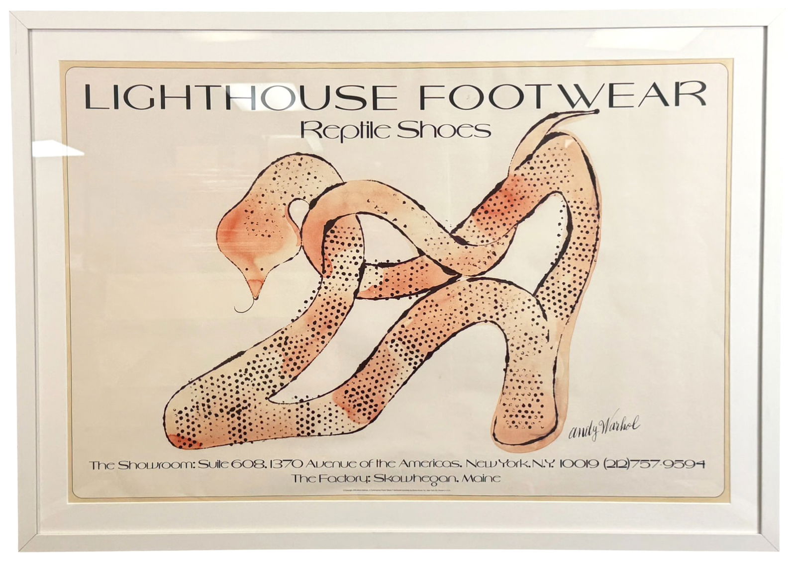 Lighthouse Footwear Reptile Shoes after Warhol: Fashion advertising poster featuring artwork after pop artist Andy Warhol (American, 1928 1987), created for Lighthouse Footwear to promote their Reptile Shoes line. Depicting an image that shows a co