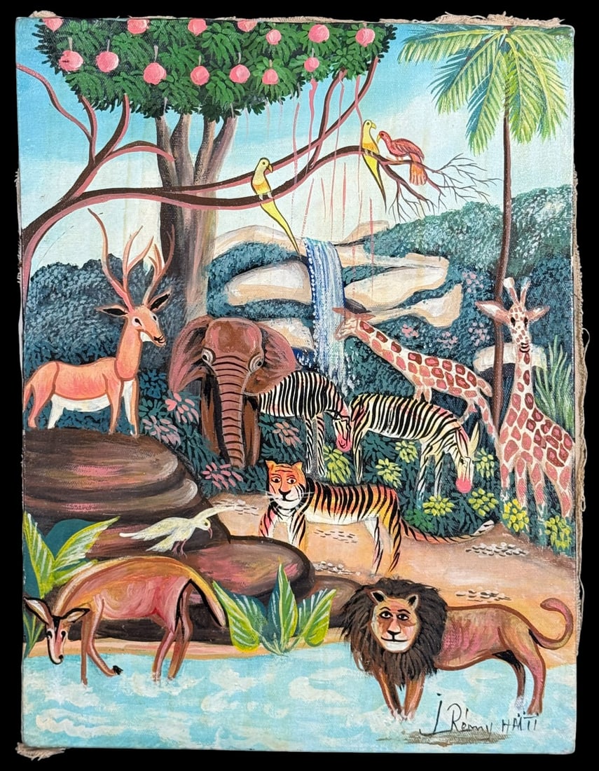 J Remy Haitian Jungle Scene Oil Painting on Canvas (1 of 7)