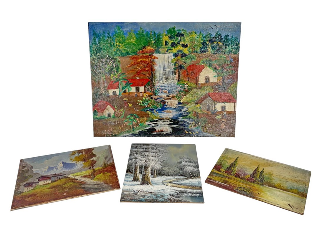 Signed Landscape Oil Paintings on Board 4pc LOT (1 of 6)