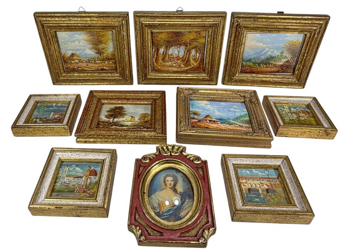 Vintage Miniature Oil Painting on Board 10pc LOT (1 of 8)