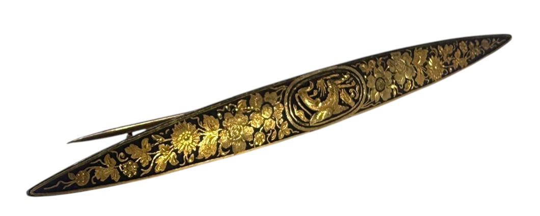 Victorian Damascene Gold Bar Pin Toledo Spain 1880 (1 of 6)