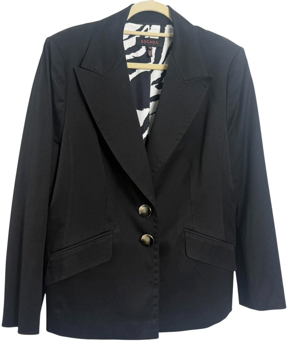 Escada Black Blazer w/ Animal Print Lining Size 44 (1 of 8)