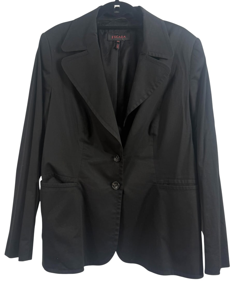 Escada Black Cotton-Blend Peplum Blazer Size 44 (1 of 8)