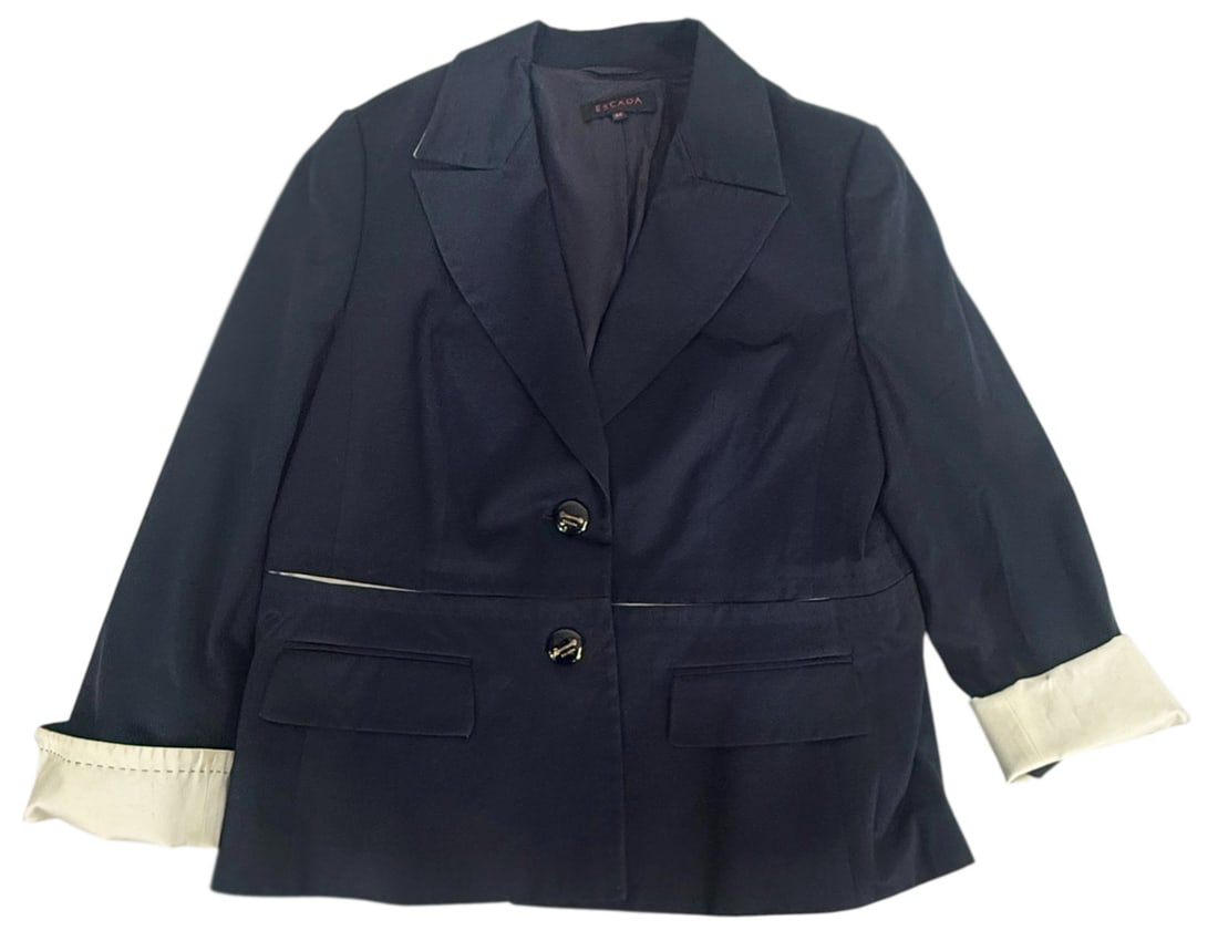 Escada Navy Cotton-Blend Fitted Blazer Size 44 (1 of 11)