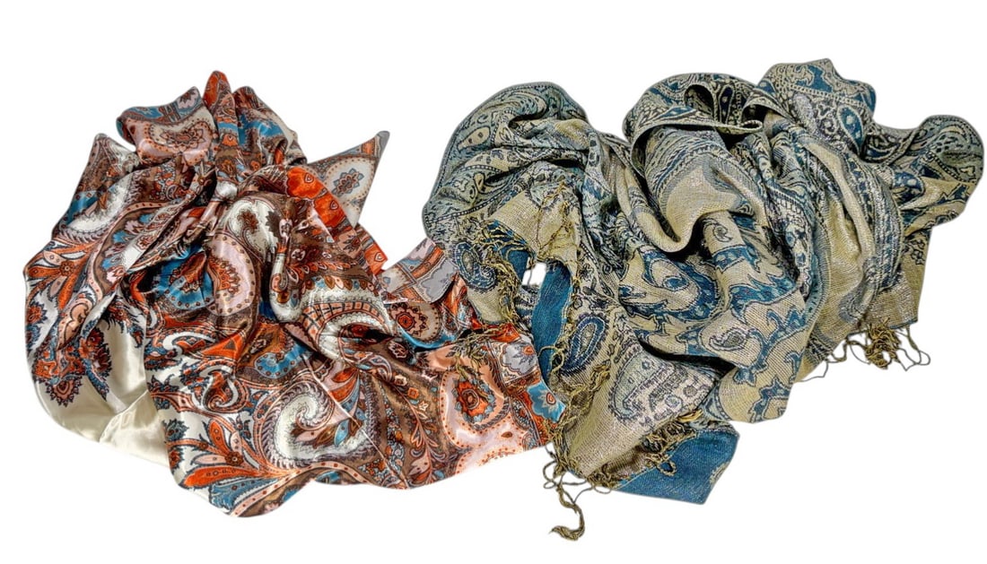 Pashmina Silk & Polyester Paisley Scarves 2pc LOT (1 of 8)