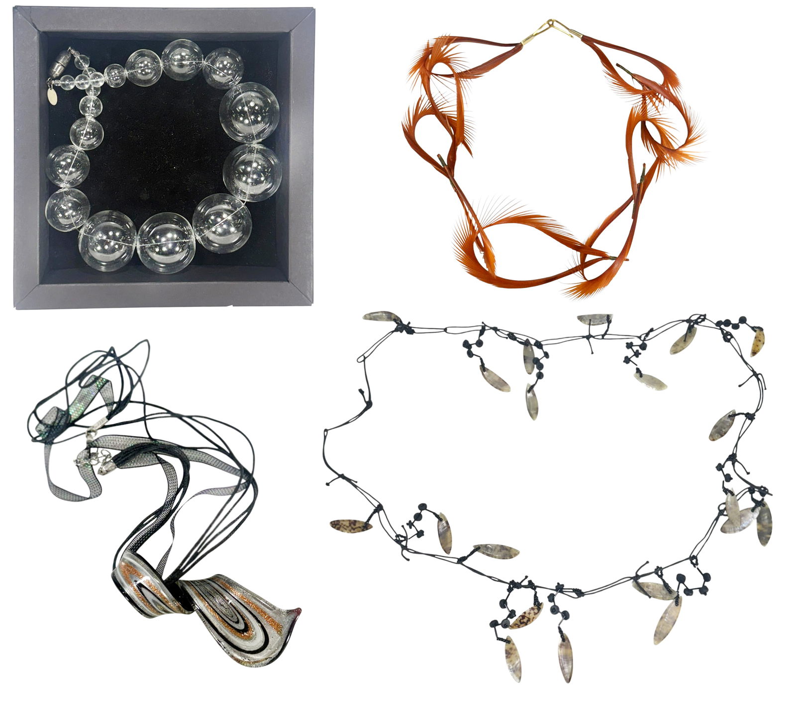 Designer Necklaces Murano, Feather, Shell etc 4pcs