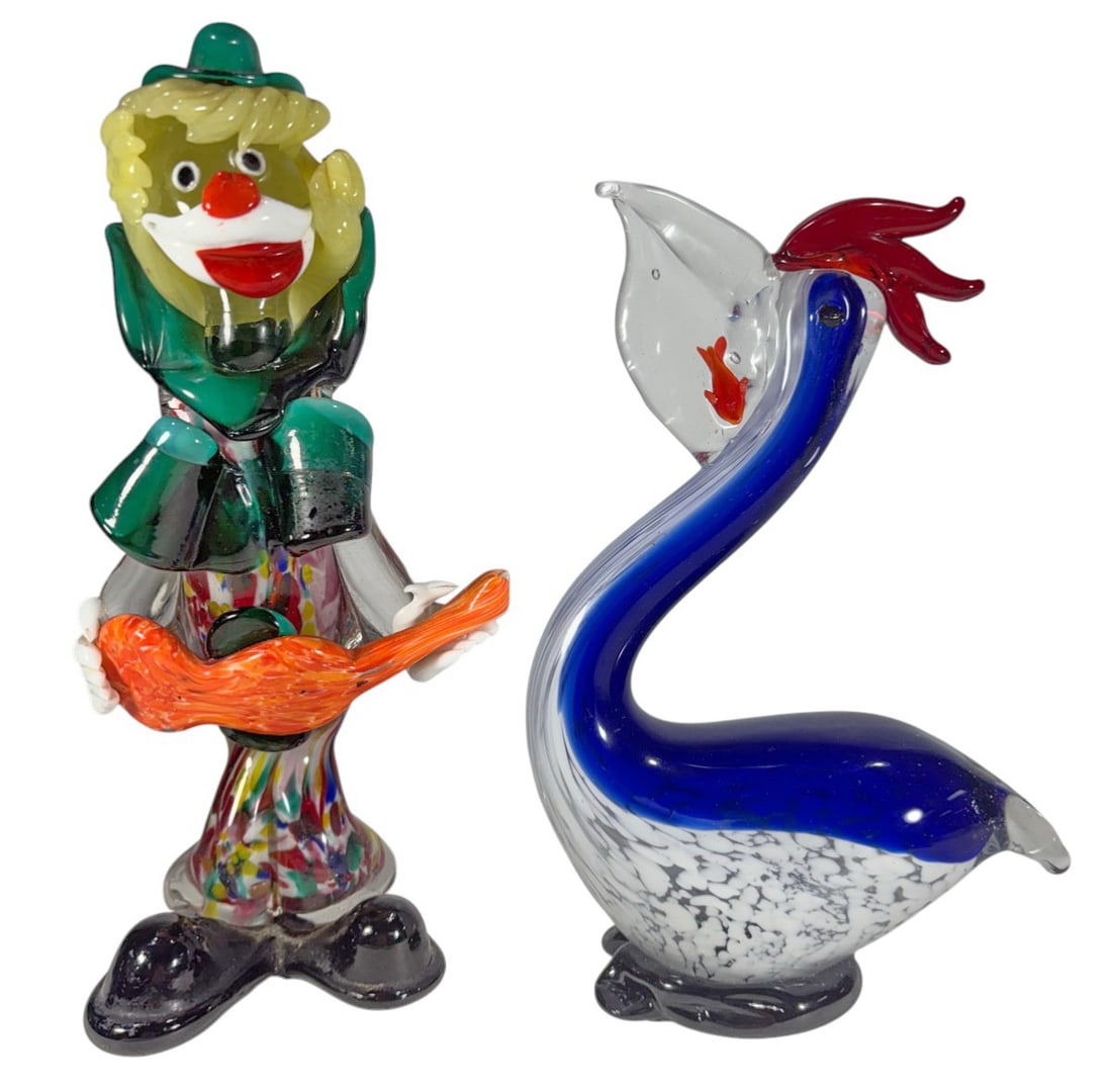 Murano Style Art Glass Bird & Clown Figurines 2pcs (1 of 5)