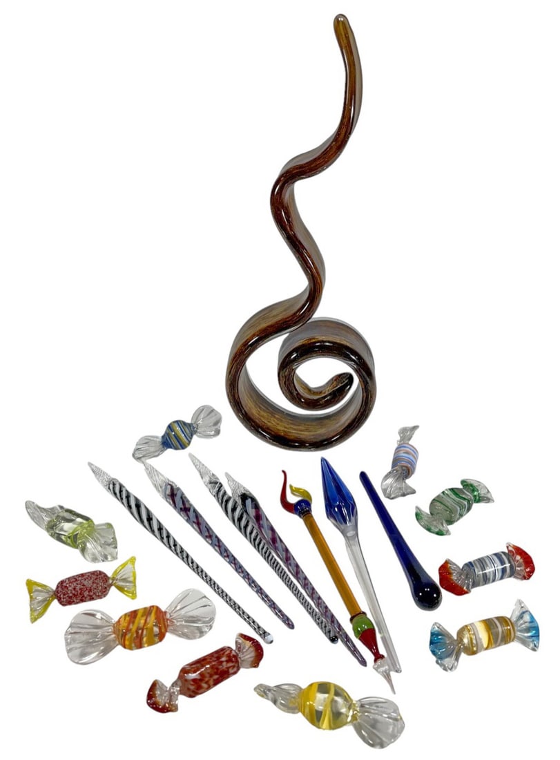 Glass Dip Pen, Swirl Sculpture & Candies 18pcs LOT (1 of 4)