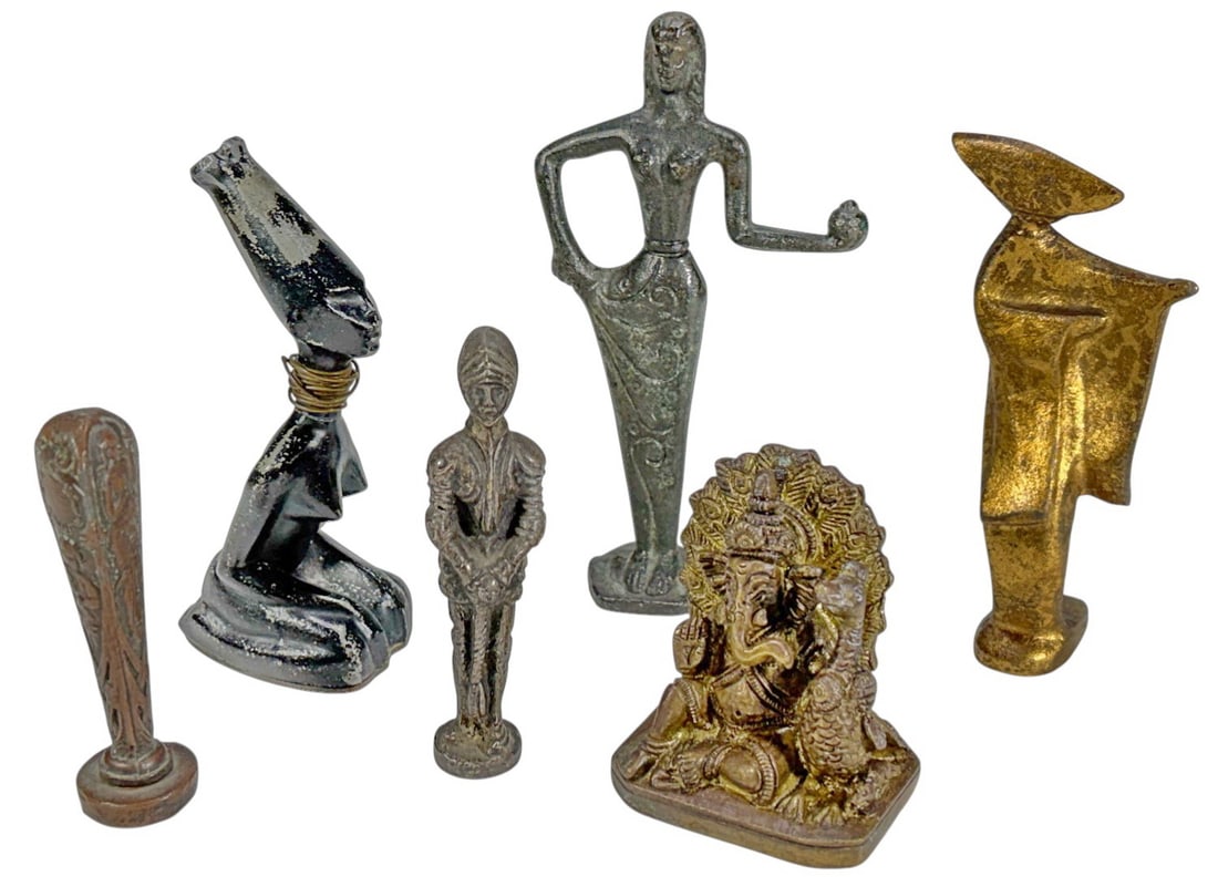 Asian Bronze Mixed Figurines & Seals 6pc LOT (1 of 3)