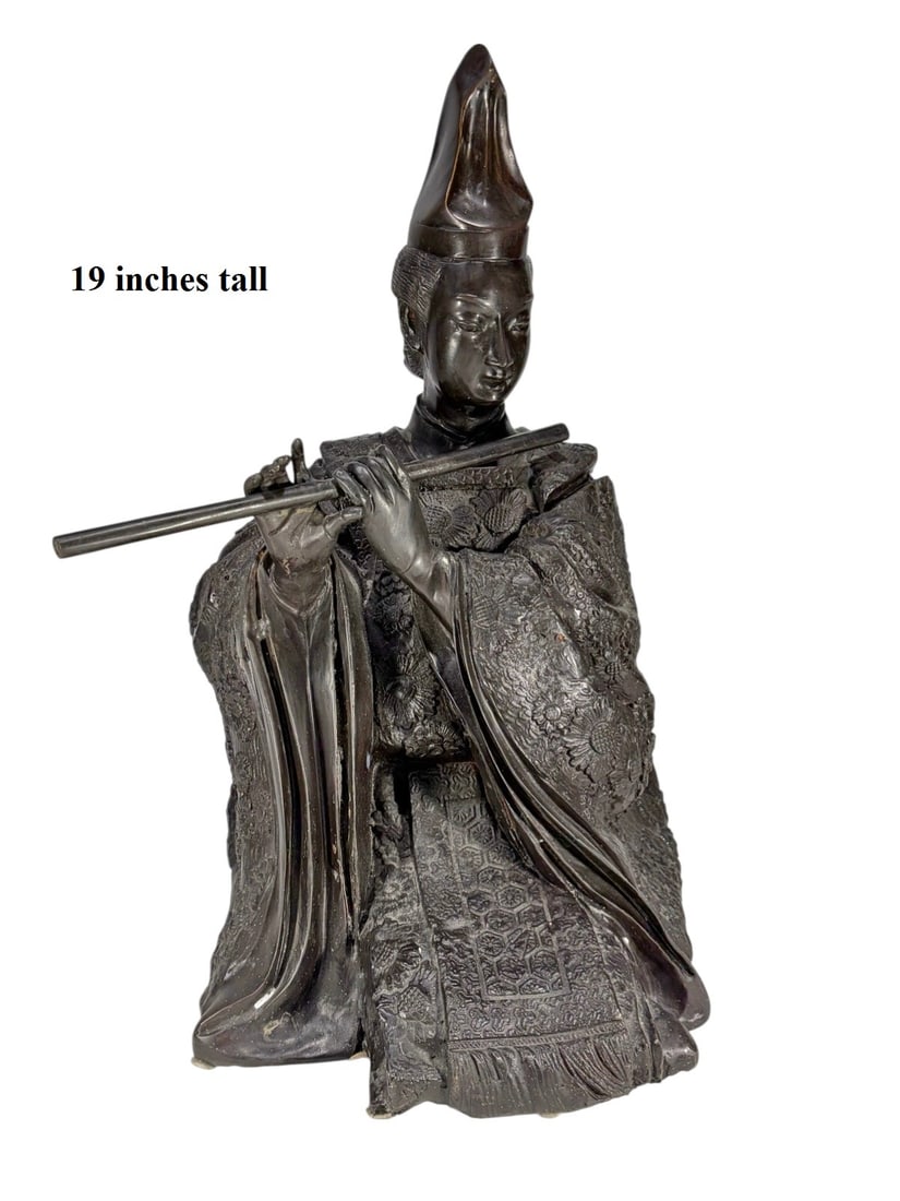 Japanese Musician Playing Flute Bronze Sculpture (1 of 8)