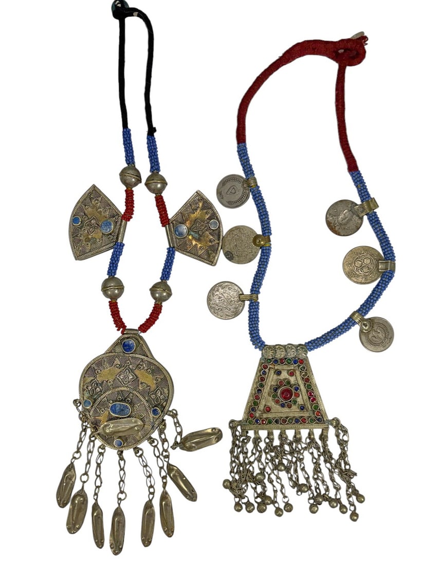 VTG Afghani Kuchi Tribal Beaded Necklaces 2pc LOT (1 of 5)