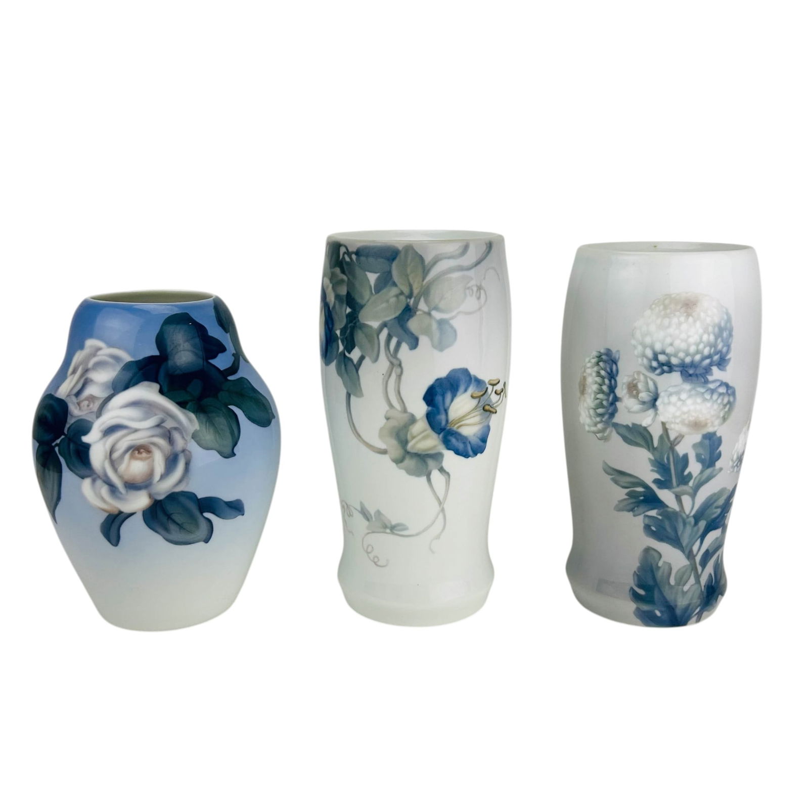 Bing Grondahl Denmark Porcelain Floral Vases 3pc (1 of 7)
