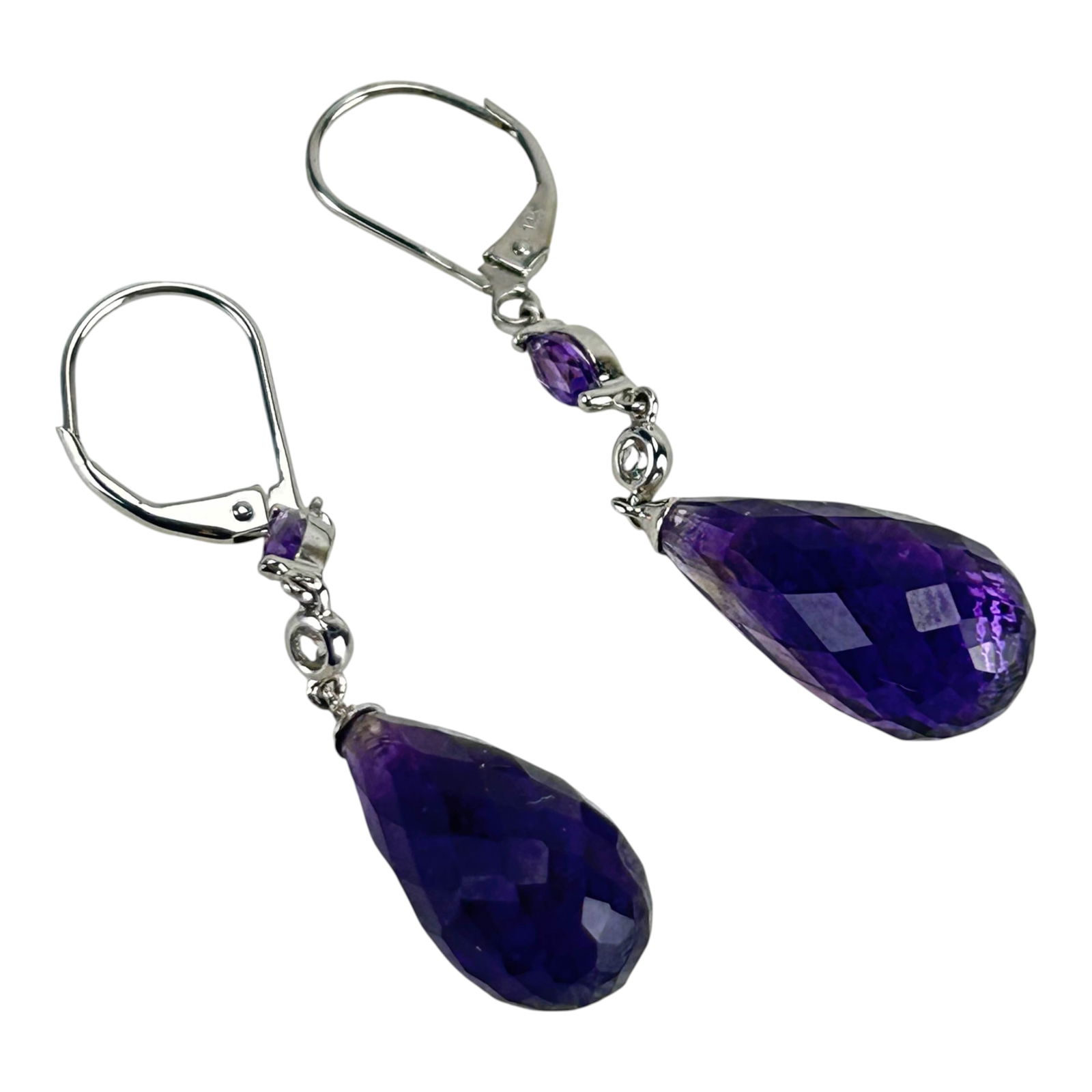 14K White Gold & Amethyst Teardrop Earrings PAIR (1 of 3)