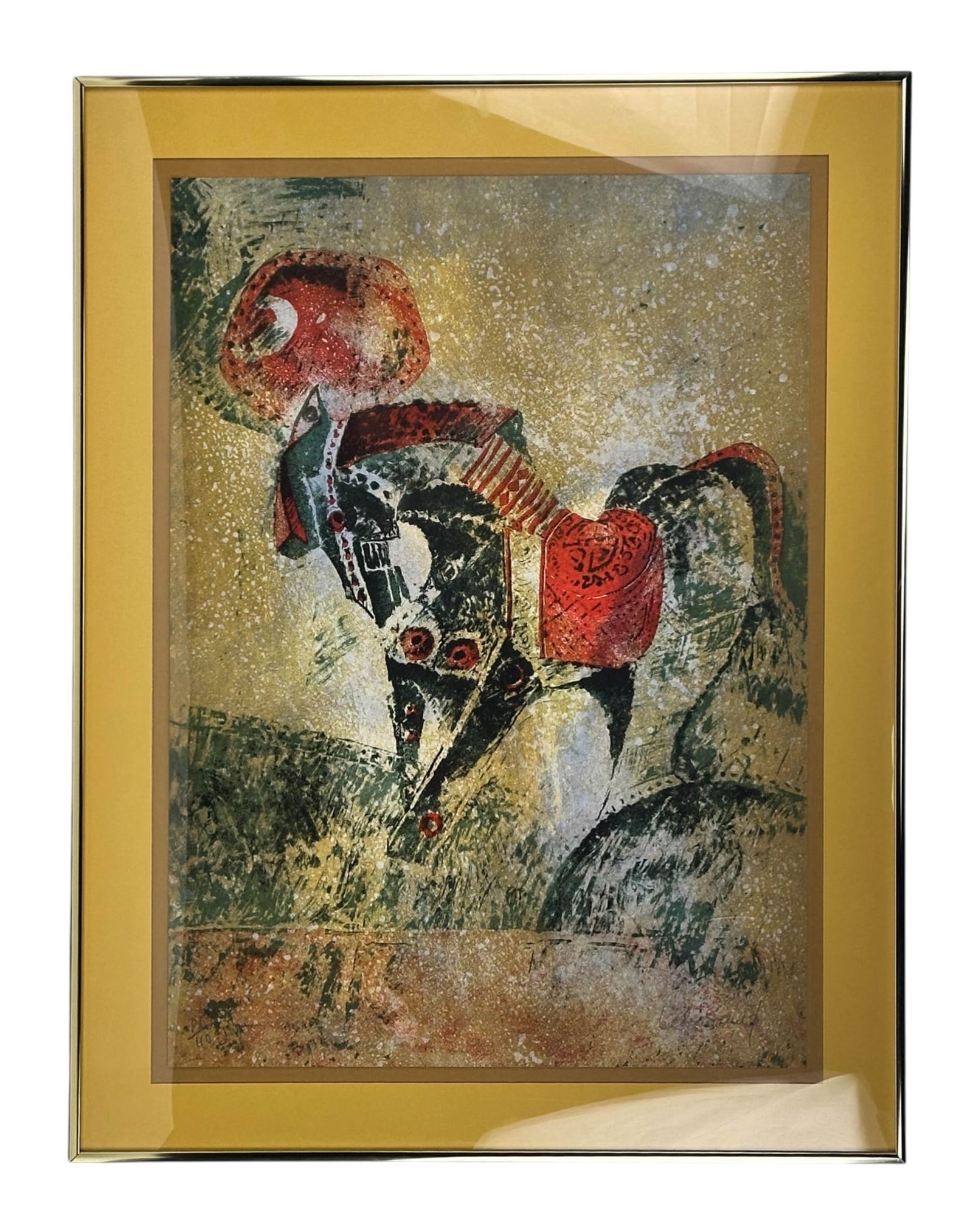 Hoi Lebadang 1922-2015 Horse LE Color Lithograph: Hoi Lebadang (Vietnamese, 1922-2015) colored lithograph on paper. Depicts a stylized horse with saddle and headpiece rendered in layered colors. Pencil signed in the plate lower right with edition siz