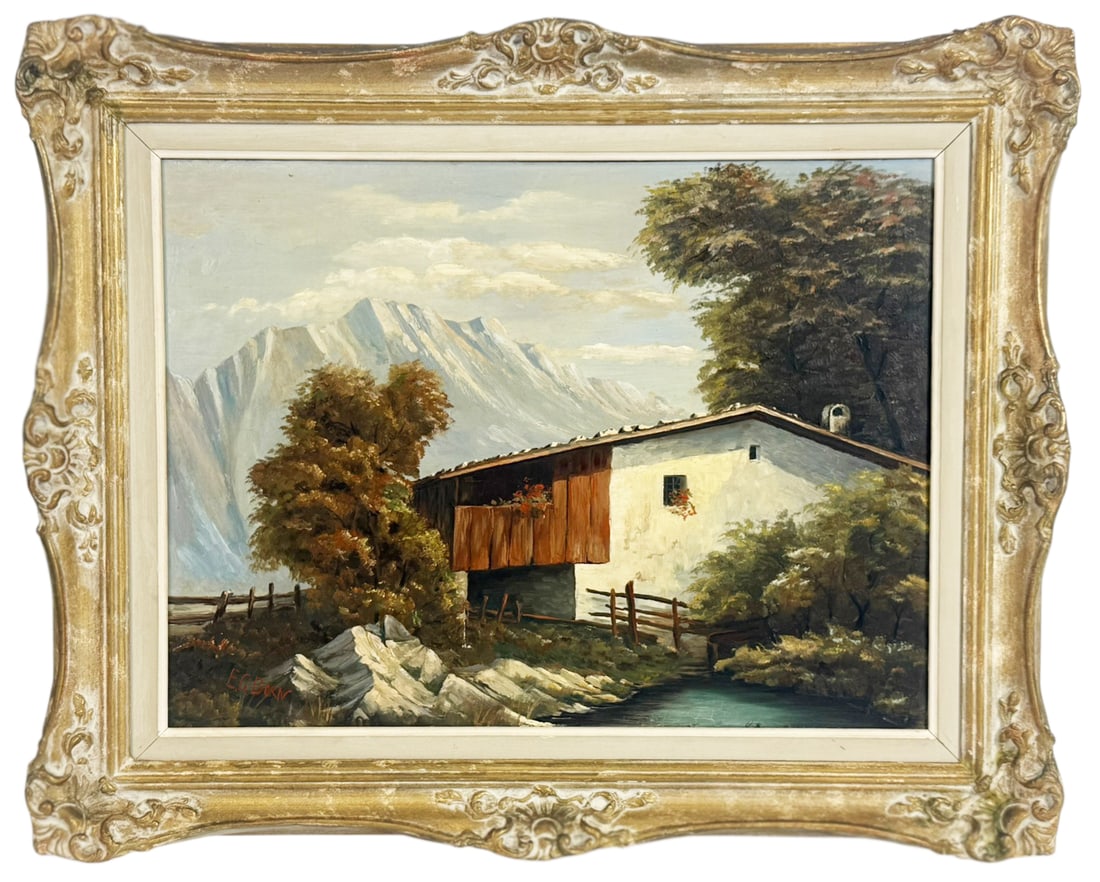 E.G. Born Mountain Cabin Landscape Oil Painting (1 of 6)