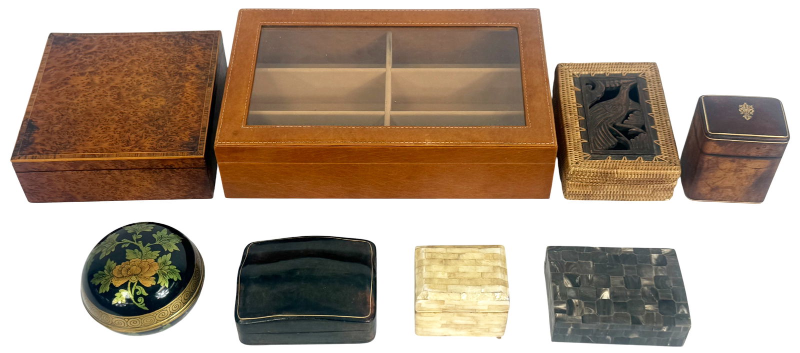 VTG Decorative Leather, Wood & Lacquer Boxes 8pcs (1 of 16)
