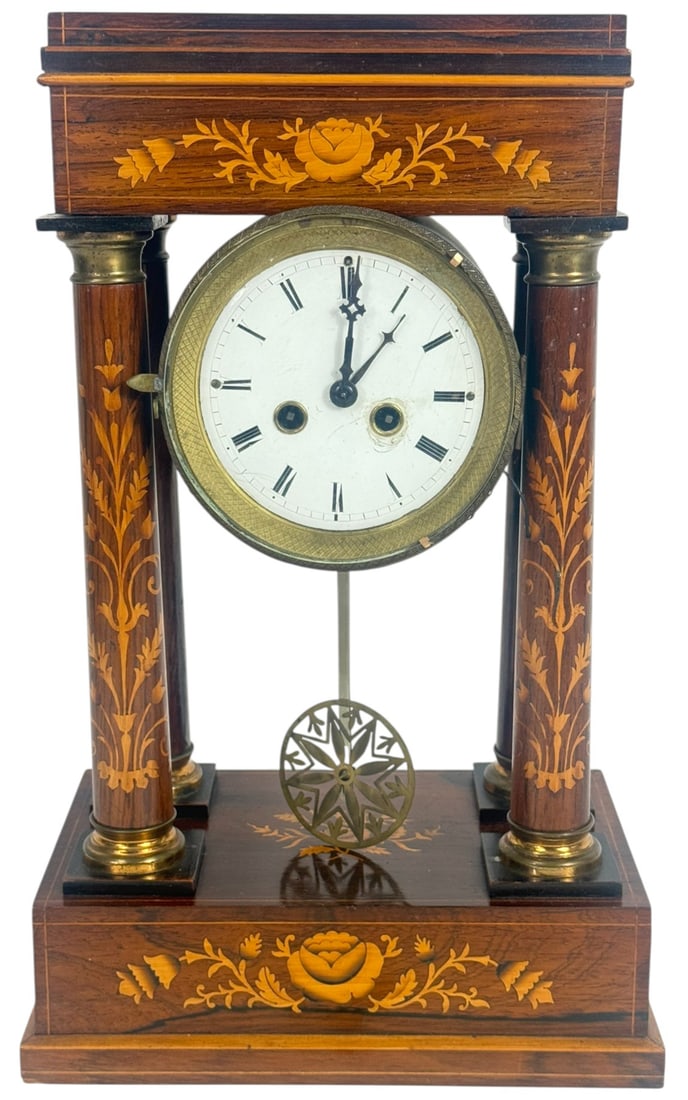 Empire Style Inlaid Rosewood Portico Mantel Clock (1 of 11)
