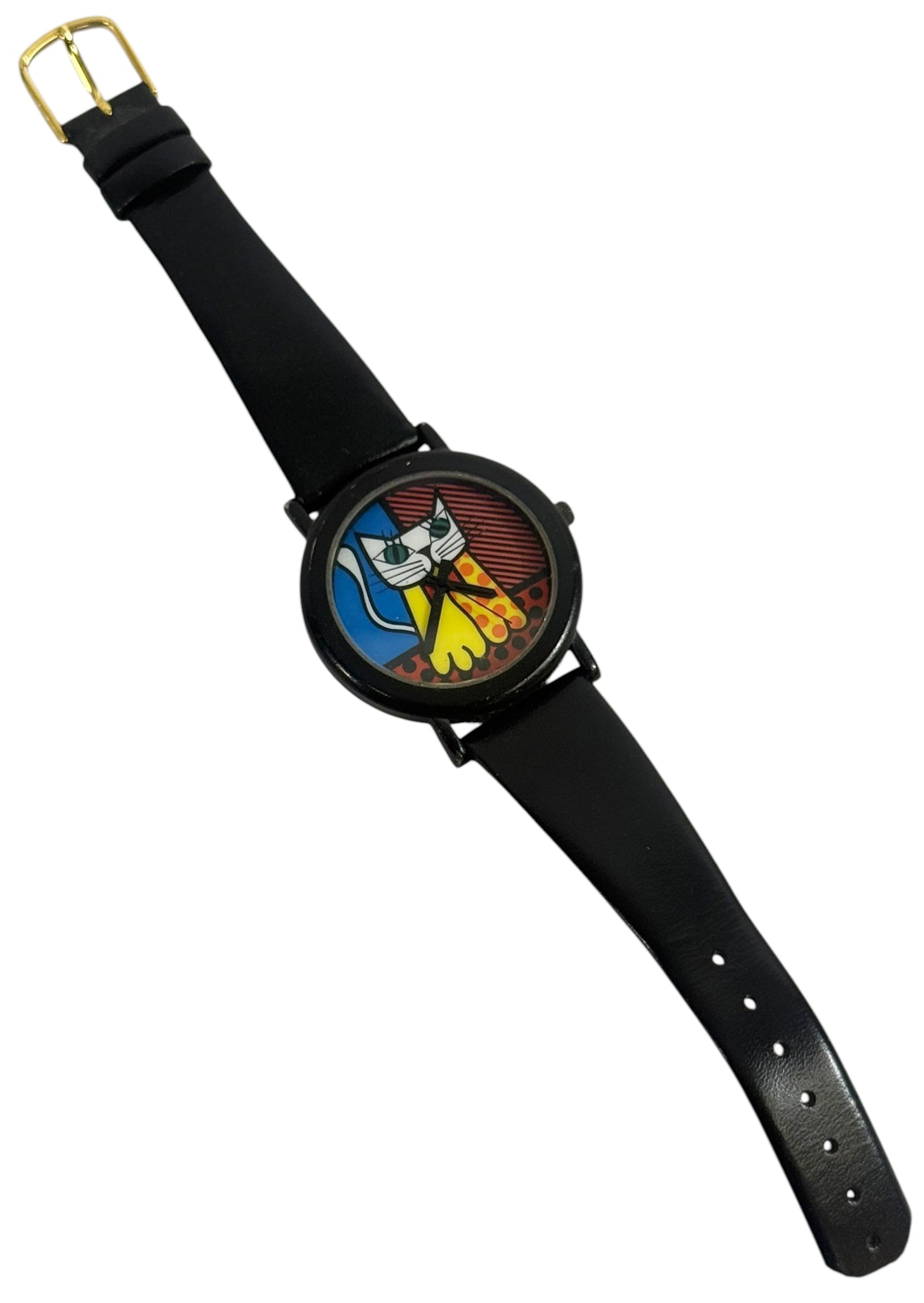 Romero Britto 1993 Pop Art Cat Vintage Wristwatch: 1993 In Time limited edition wrist watch designed by Romero Britto (Brazilian, born 1963). Featuring his iconic pop art figural cat design. Numbered 217/350 on the case's back; and marked "Original De
