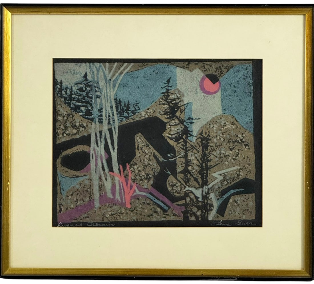 Lena Gurr Rugged Terrain, 1961 Color Woodcut Print (1 of 11)