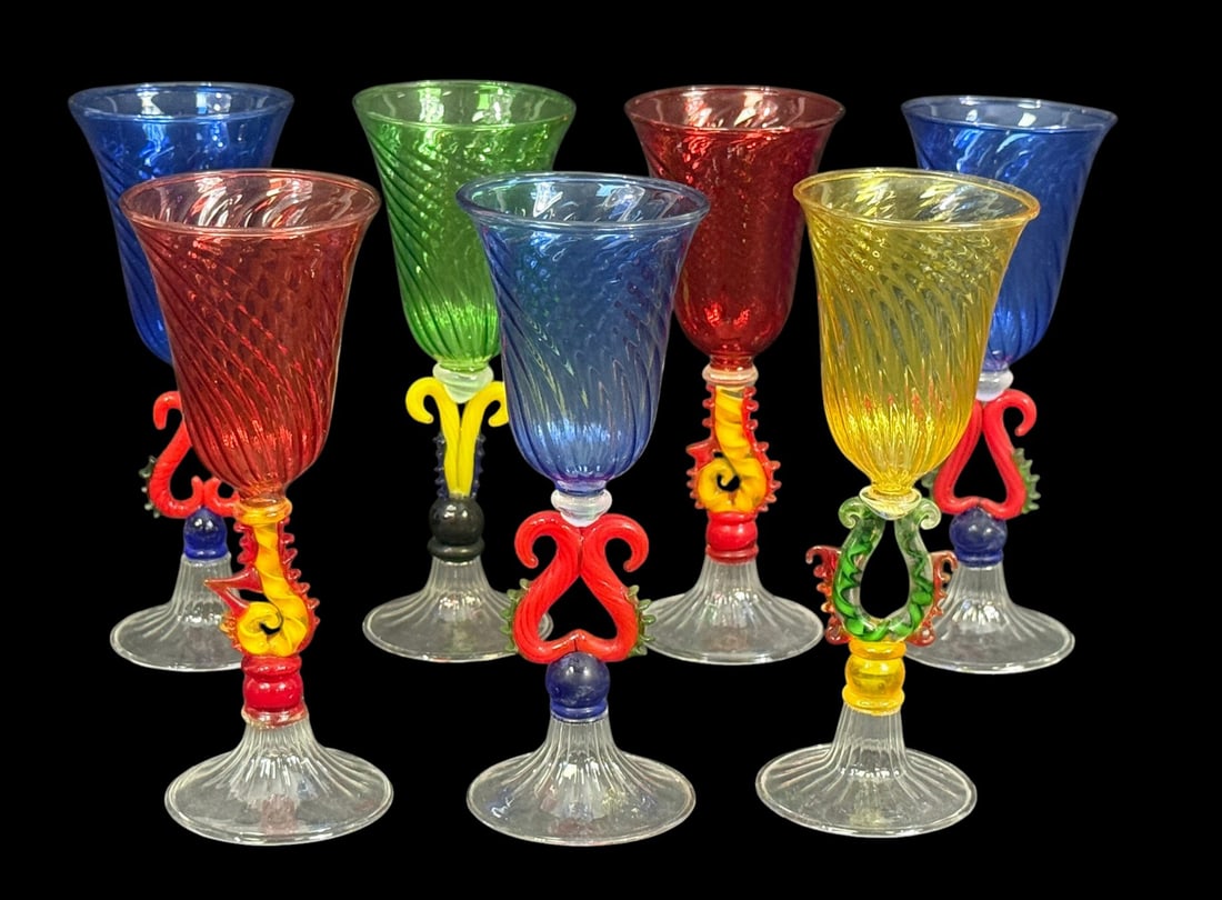 Italian Murano Blown Art Glass Stemware 8pc SET (1 of 4)