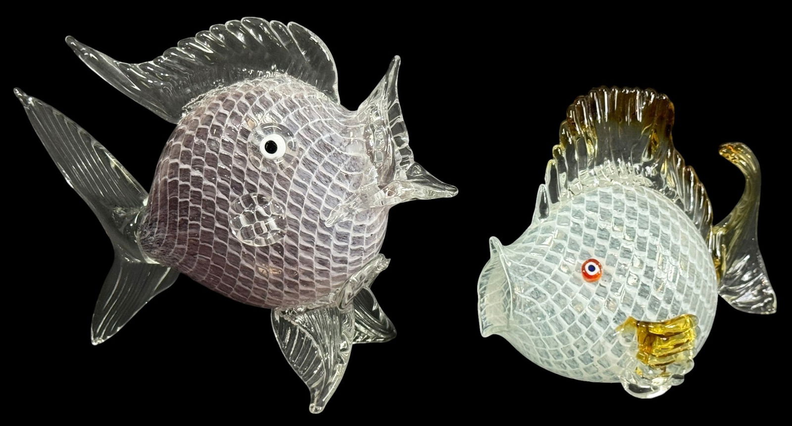 Murano Reticello Blown Glass Fish Sculptures 2pcs (1 of 8)