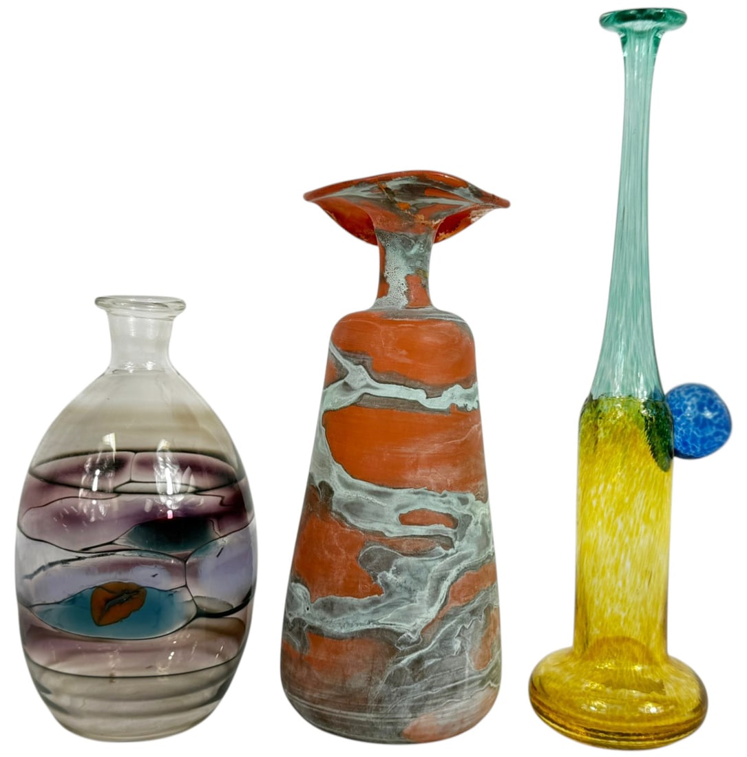Artist-Signed Blown Art Glass Bud Vases 3pc LOT (1 of 11)