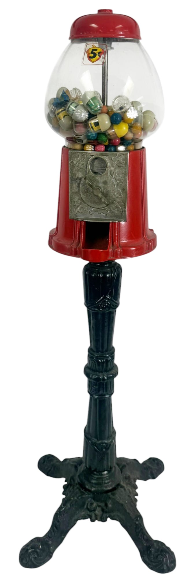 Vintage 5-cent Gumball Machine on Cast Iron Stand (1 of 9)