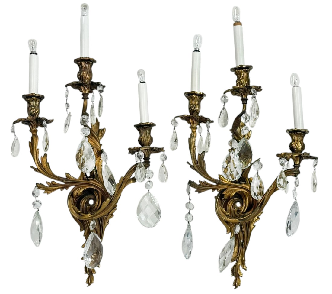 Louis XV Style French Brass & Crystal Wall Sconces (1 of 5)