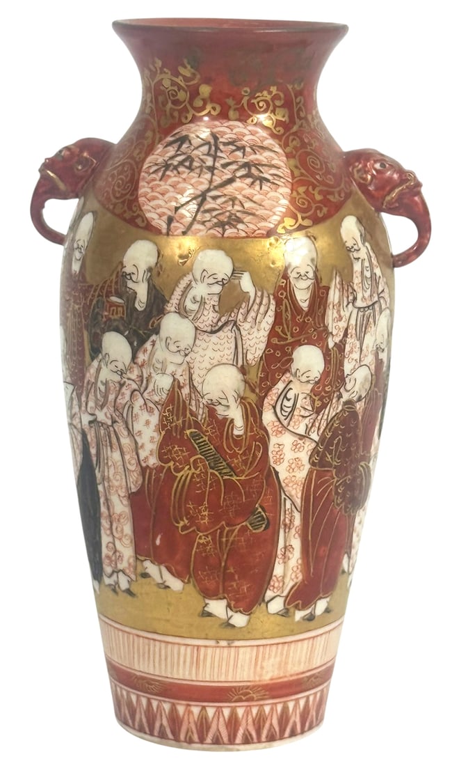 Vintage Japanese Satsuma HP Immortals Vase 7" H (1 of 6)
