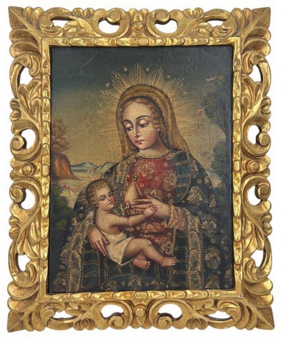 Cuzco School Madonna & Child Oil on Canvas Framed (1 of 4)