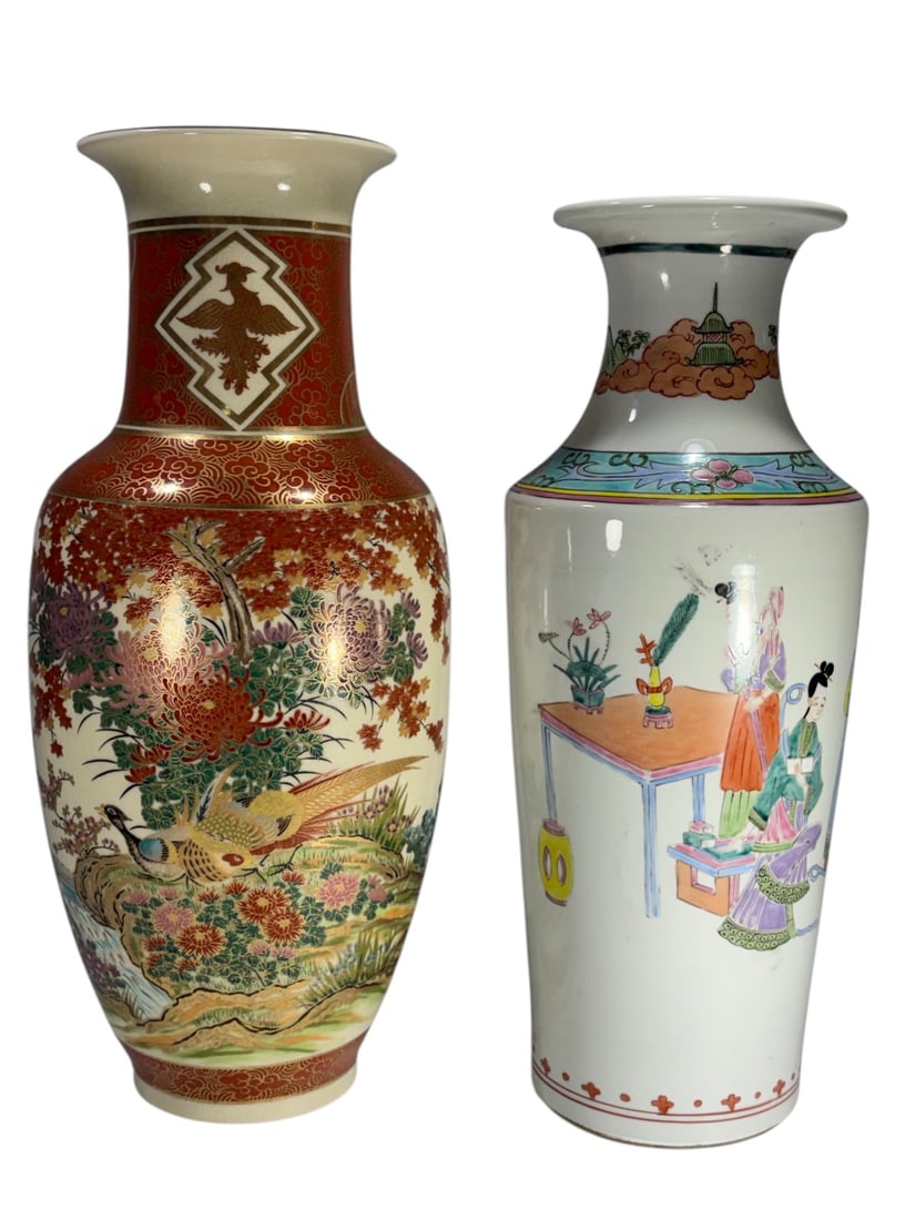Famille Rose & Satsuma Porcelain Vases 2pc LOT (1 of 6)